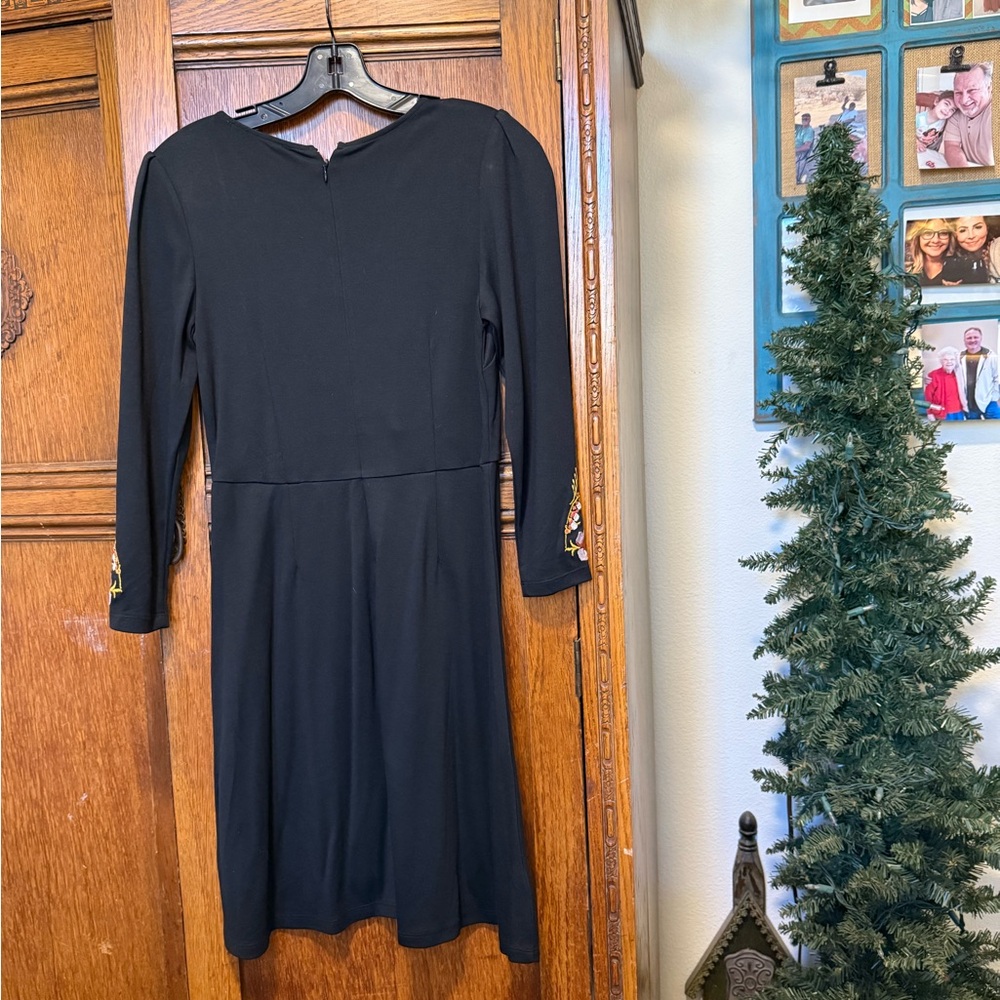 LOFT Black Dress with Colorful Floral Embroidery - Picture 4 of 8